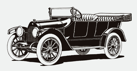 Antique touring car silhouette in three-quarter view