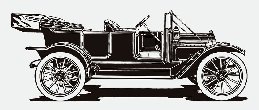 Antique Touring Car Silhouette In Profile View With Open Front Door