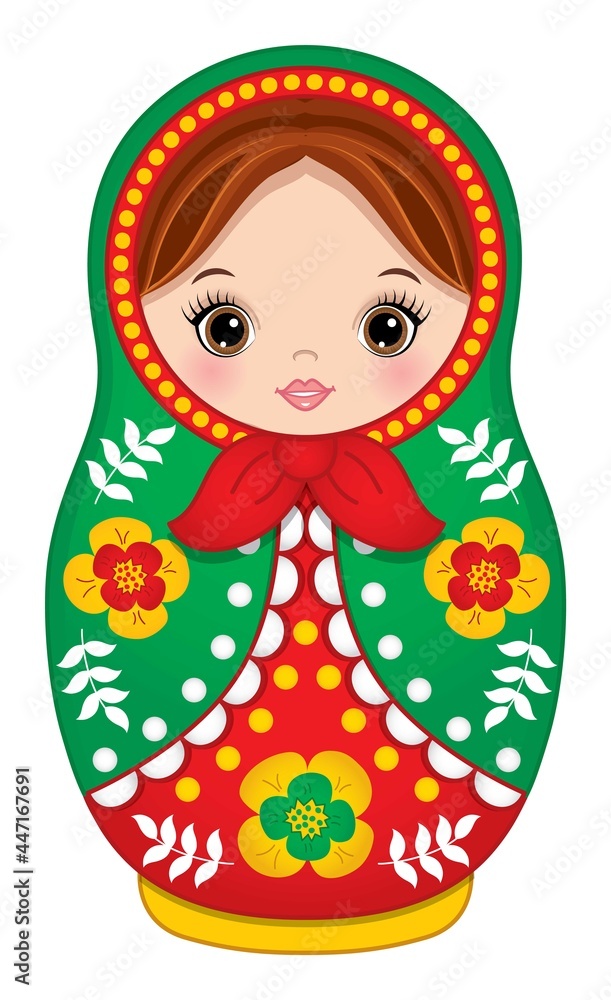 Wall mural Cute Russian Matryoshka in Red and Green Colors