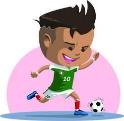 Super deformed character in a funny vector illustration playing soccer.