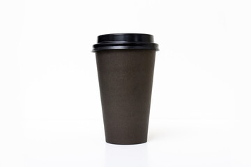black paper cup for coffee on white background, coffee mug isolated on white