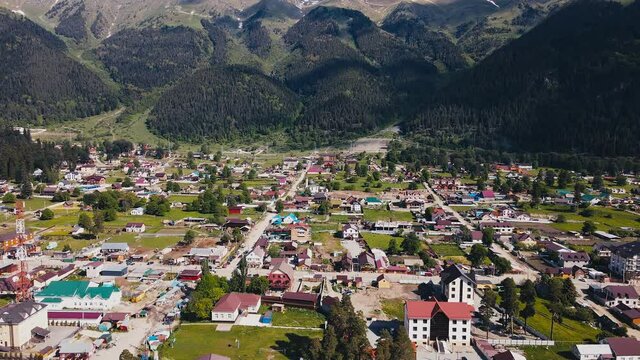 Arkhyz Village in Karachay-Cherkessia Republic, Russia. Aerial View