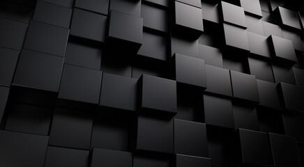 Black mosaic background. Random cubes background. Architectural abstraction. Interior concept. Business or corporate decoration. 3d rendering.