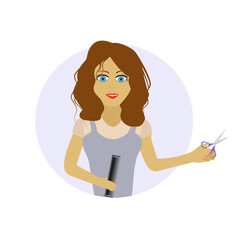 girl hairdresser with 
scissors