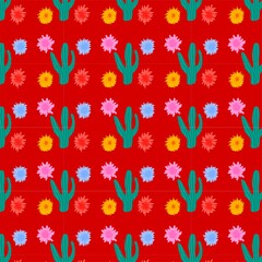 Fototapeta na wymiar Pattern made of cacti and flowers