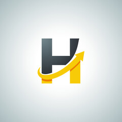 Arrow letter H logo design, creative letter mark suitable for company brand identity, business chart/graph logo template swoosh logo, black and yellow concept.