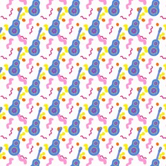 Pattern made up of colored guitar and abstracted figures