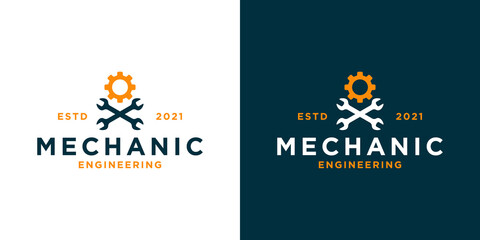 vintage mechanic workshop logo design with mechanic equipment for your business workshop etc