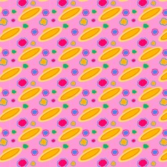 Pattern made of ovals in the shape of a hat and flowers