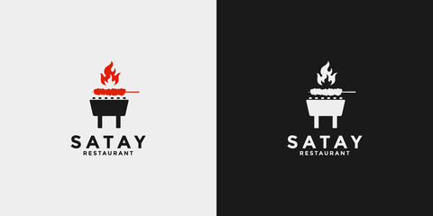 satay logo design template for your business food, restaurant and barbecue