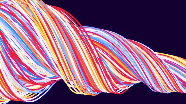 abstract bg with multicolored lines twisted into spirals rotate cyclically. Looped animation as a motion design background of curved lines. Beautiful ribbons. Luma matte