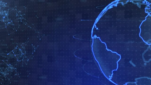 4k Loop Earth Hologram Rotating with Counting Flying in Cyberspace Structure Globe Animation. Futuristic Business and Technology. Futuristic Business Global Network Data Globe Map Cyberspace.