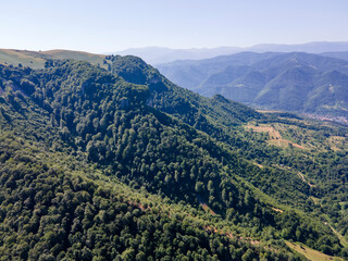 Fototapeta premium Aerial view of Balkan Mountain near town of Teteven, Bulgaria