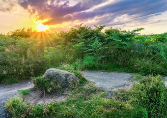 A Beautiful View of Stanage Edge On a Hilltop During Summer Sunset Near Peak District, England as a HDR Image