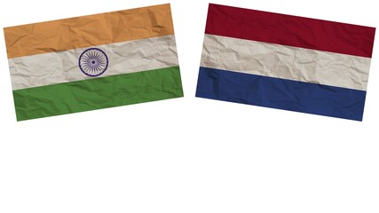 Netherlands and India Flags Together Paper Texture Effect Illustration