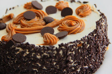 chocolate cake on a white plate