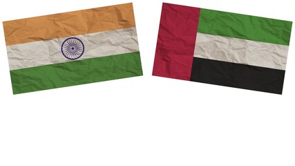 United Arap Emirates and India Flags Together Paper Texture Effect Illustration