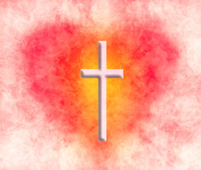 Glowing Christian cross in abstract heart Watercolor 