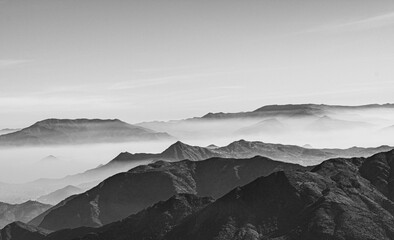 mountains in the fog