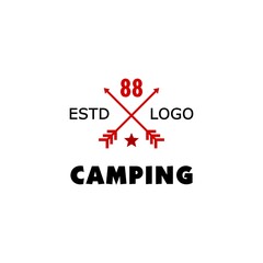 camping logo with stripe, arrow logo with numbers. modern logo