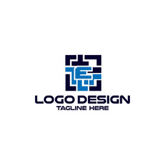 Initial E letter with technology style logo icon vector design illustration