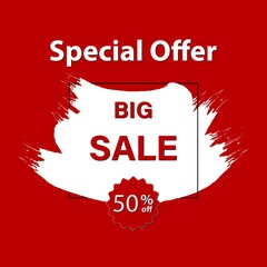 Special offer big sale banner template design. Brush vector banner. Sale offer price sign. Vector illustration. Discount 50%