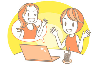 オンラインで楽しくおしゃべりする女性二人_ライン