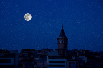 Naklejka premium Silhouette of Galata tower . Istanbul at night. Turkey.