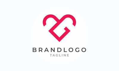 Simple 2G Logo  forming heart symbol , usable for brand, business, personal,  and company logos , flat design logo template, vector illustration