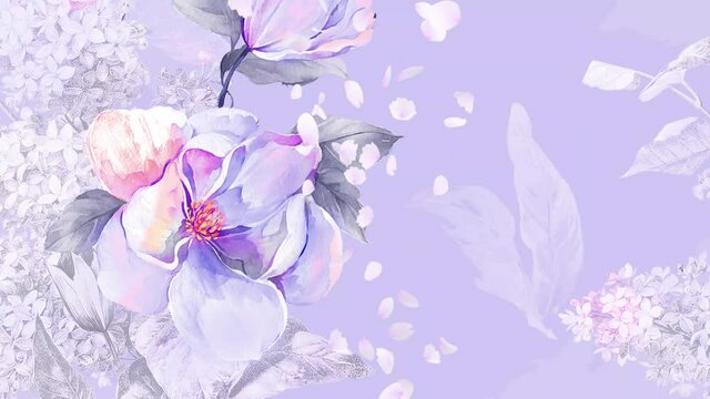 Beautiful purple watercolor rose flower peony flower