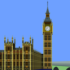 Big Ben Tower London Vector Illustration - obrazy, fototapety, plakaty