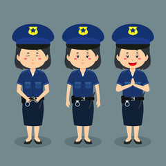 Police Woman Character with Various Expression