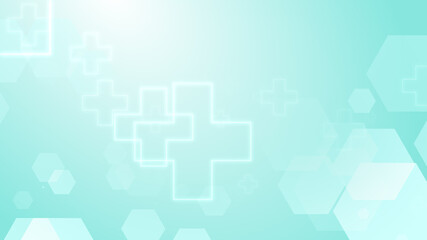 Hexagon cross geometric blue green pattern medical bright background. Abstract graphic design technology and science concept.