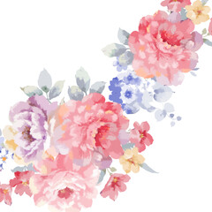 Beautiful watercolor roses and peony flowers