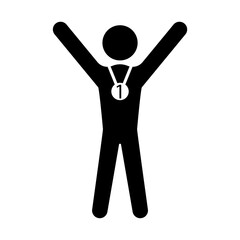 Silhouette man raised hands. Business success concept. Winner award. Vector illustration.
