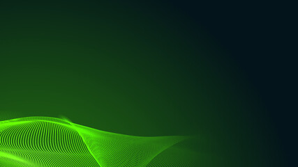 Dot green wave light screen gradient texture dark background. Abstract  technology big data digital background. 3d rendering.