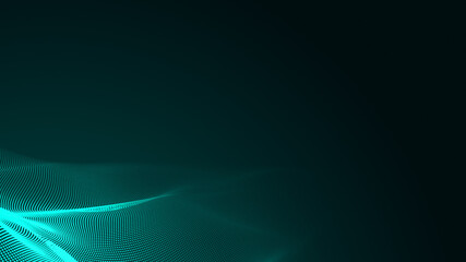 Dot green wave light screen gradient texture background. Abstract  technology big data digital background. 3d rendering.