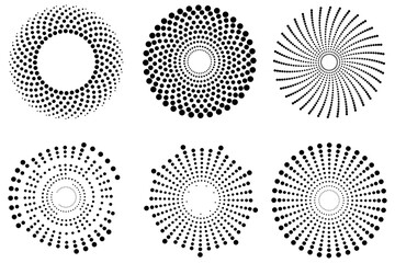 Halftone circular. black circles of dots. Abstract geometric ornament. Vector illustration.