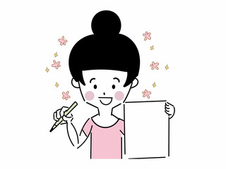 モノクロの女性　メモする