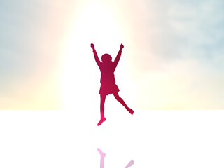 Fototapeta na wymiar 日本　ジャンプする女子学生シルエット2　カラフル　横