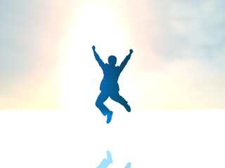 Fototapeta na wymiar 日本　ジャンプする男子学生シルエット1　カラフル　横
