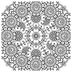 Mehndi flower for henna, mehndi, tattoo, decoration. decorative ornament in ethnic oriental style. doodle ornament. coloring book page.