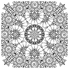 Mehndi flower for henna, mehndi, tattoo, decoration. decorative ornament in ethnic oriental style. doodle ornament. coloring book page.
