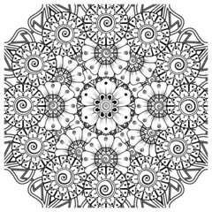 Mehndi flower for henna, mehndi, tattoo, decoration. decorative ornament in ethnic oriental style. doodle ornament. coloring book page.