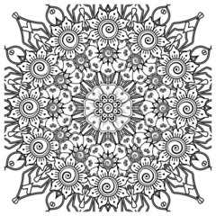 Mehndi flower for henna, mehndi, tattoo, decoration. decorative ornament in ethnic oriental style. doodle ornament. coloring book page.