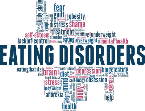 Eating disorders vector illustration word cloud isolated on a white background.