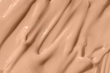 Beige nude liquid foundation texture, concealer smear smudge drop. Make up base, cream textured...