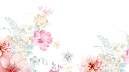 Beautiful watercolor roses and peony flowers