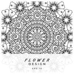 Mehndi flower for henna, mehndi, tattoo, decoration. decorative ornament in ethnic oriental style. doodle ornament. coloring book page.