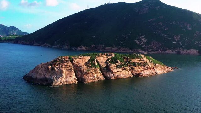 view during flyover around the Shek-O beach shore area in Hong Kong Peninsular.